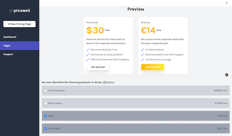 Creating a free Pricing Table with PriceWell