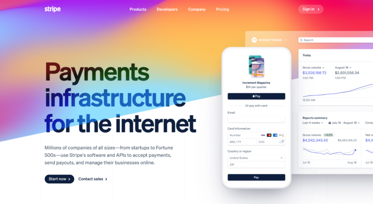 screenshot of stripe.com