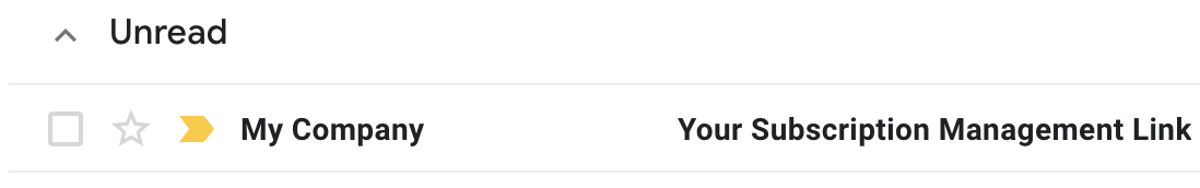 gmail client showing an unread email containing a subscription management link